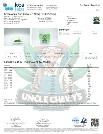 Green Apple Soft Chews 10mg Delta-9 2.5mg THCP 20 Pack
