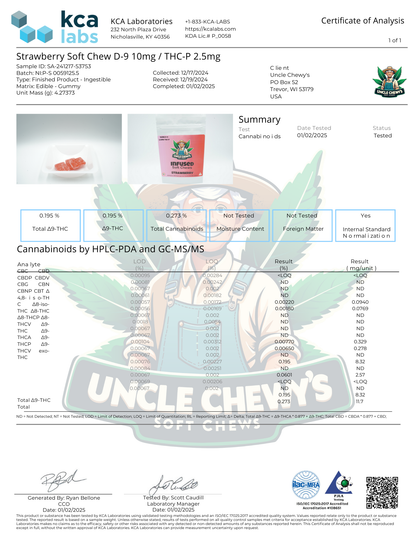 Strawberry Soft Chews 10mg Delta-9 2.5mg THCP 20 Pack